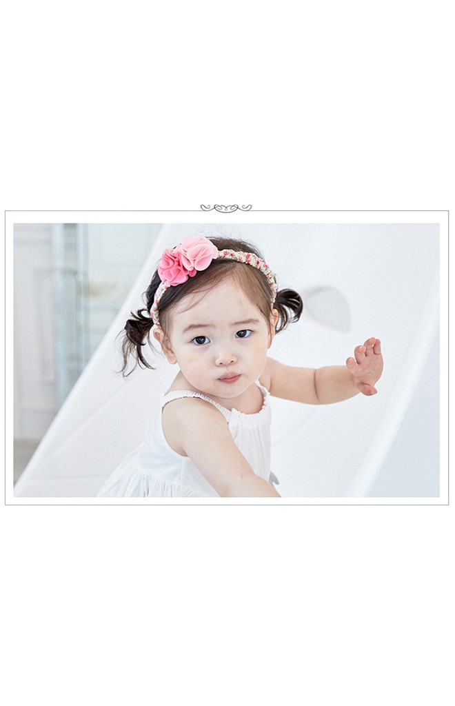 สายคาดผมสาวน้อยดอกไม้คู่โทนชมพูหวาน สายคาดลายดอก