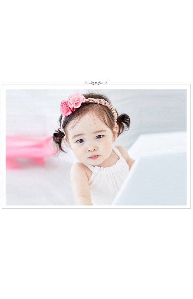 สายคาดผมสาวน้อยดอกไม้คู่โทนชมพูหวาน สายคาดลายดอก