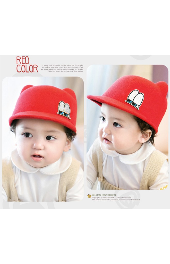 หมวกเด็กปีกสั้นแต่งหูน่ารัก ด้านหน้าแต่งรูปตา
