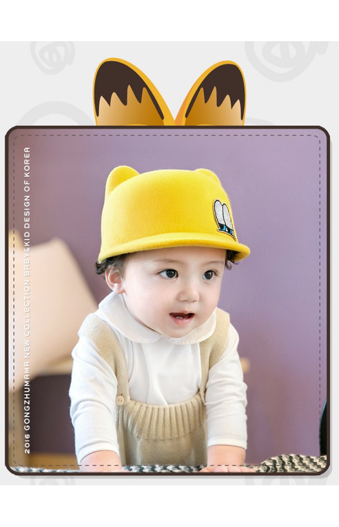 หมวกเด็กปีกสั้นแต่งหูน่ารัก ด้านหน้าแต่งรูปตา