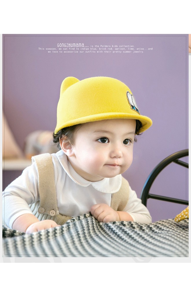 หมวกเด็กปีกสั้นแต่งหูน่ารัก ด้านหน้าแต่งรูปตา