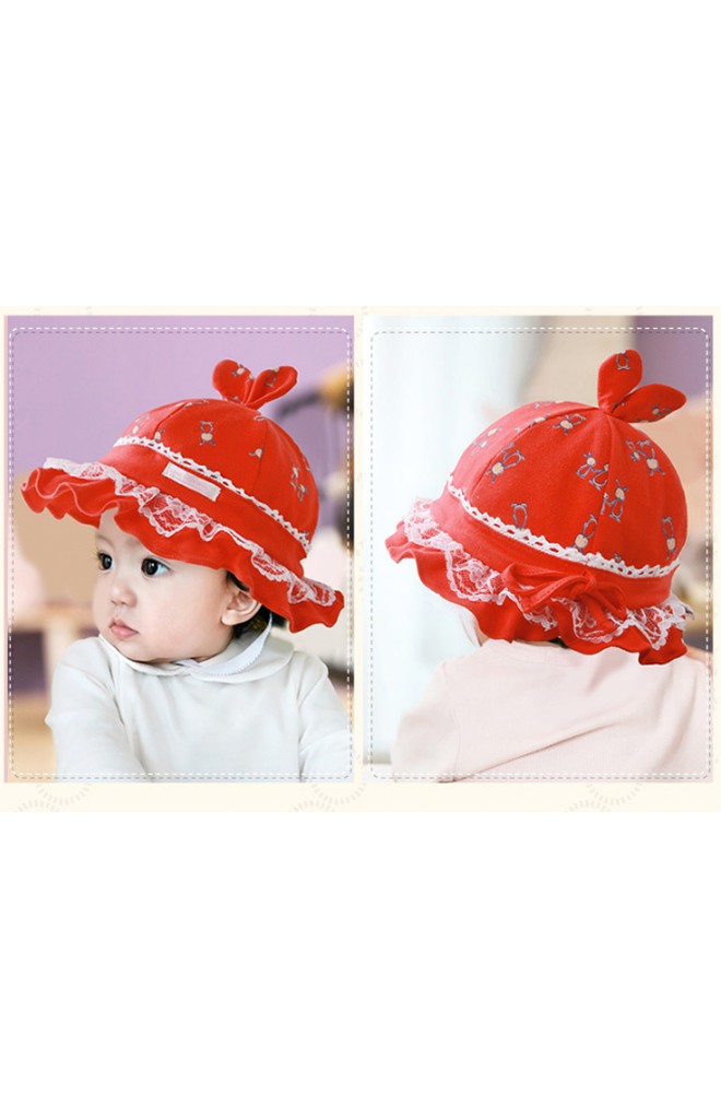 หมวกสาวน้อยลายกระต่ายคู่แม่ลูก ปีกรอบระบายสองชั้นจาก GZMM
