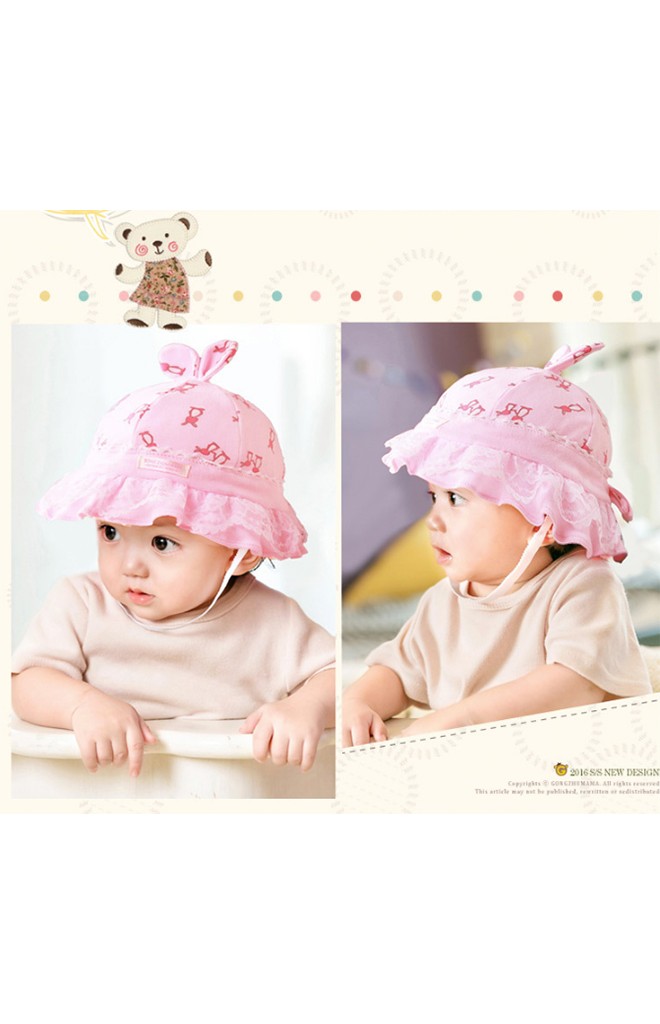 หมวกสาวน้อยลายกระต่ายคู่แม่ลูก ปีกรอบระบายสองชั้นจาก GZMM