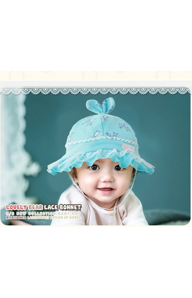 หมวกสาวน้อยลายกระต่ายคู่แม่ลูก ปีกรอบระบายสองชั้นจาก GZMM