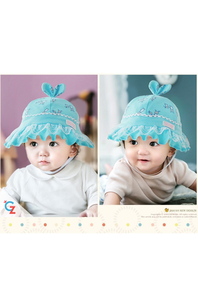 หมวกสาวน้อยลายกระต่ายคู่แม่ลูก ปีกรอบระบายสองชั้นจาก GZMM