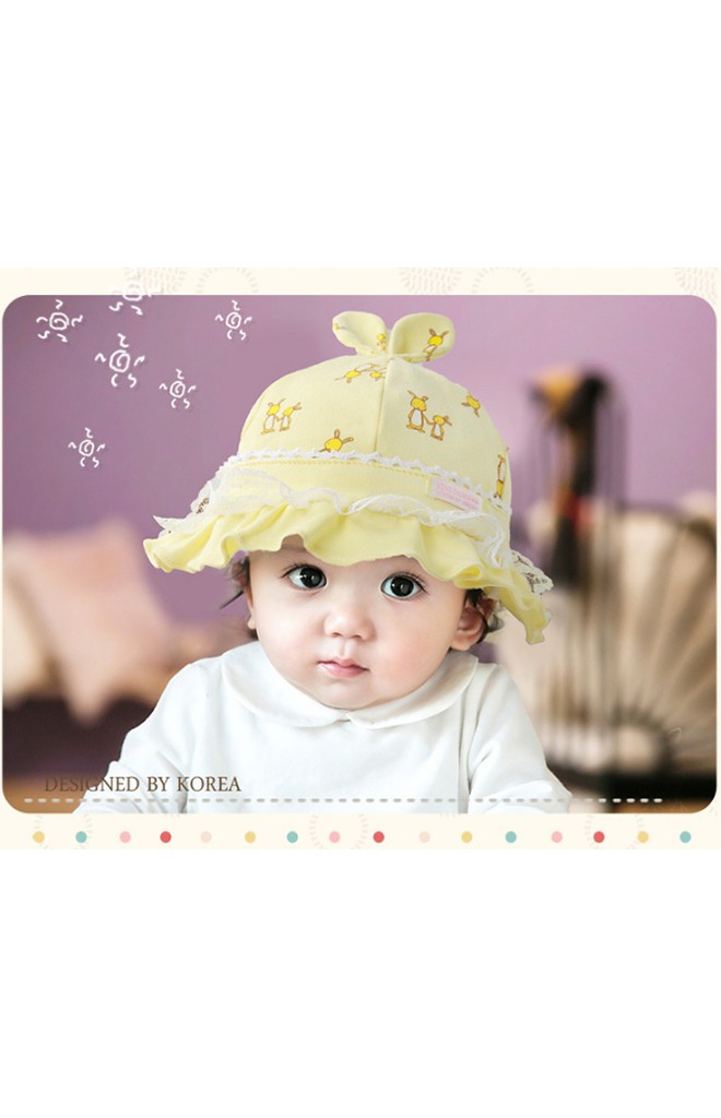 หมวกสาวน้อยลายกระต่ายคู่แม่ลูก ปีกรอบระบายสองชั้นจาก GZMM