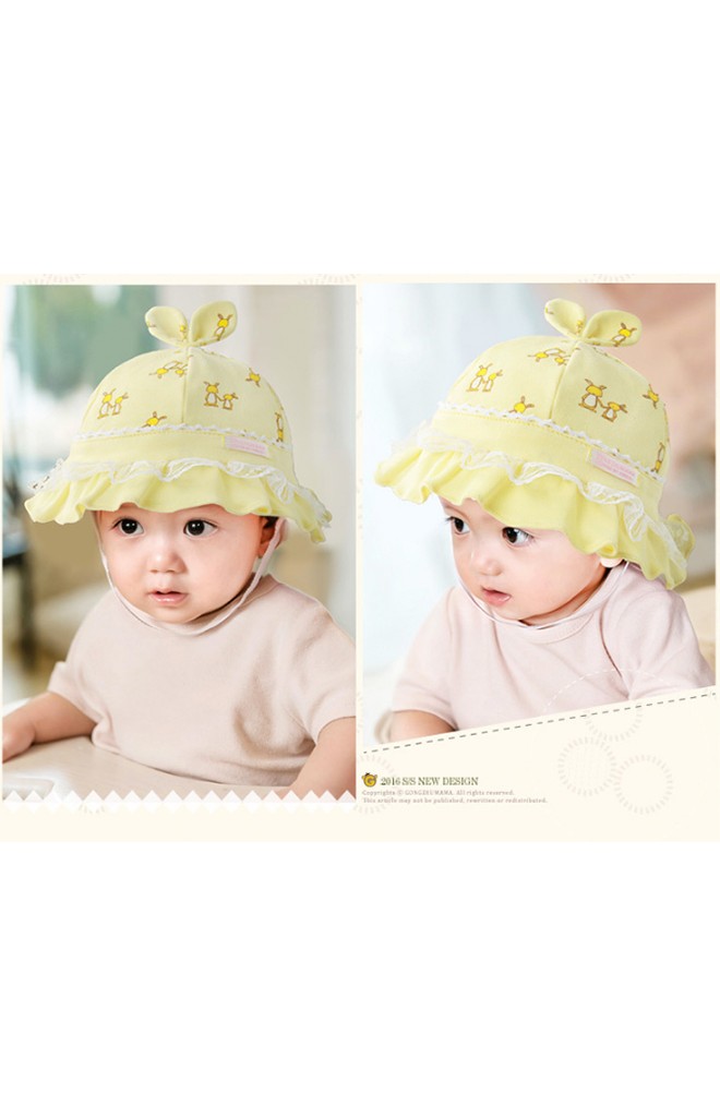 หมวกสาวน้อยลายกระต่ายคู่แม่ลูก ปีกรอบระบายสองชั้นจาก GZMM