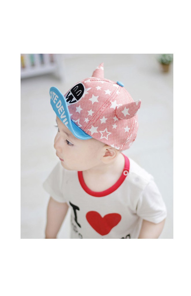 หมวกแก๊ปปีศาจน้อยลายดาวแต่งเขาสกรีนอักษร CUTE DEVIL ยี่ห้อ Goodkid
