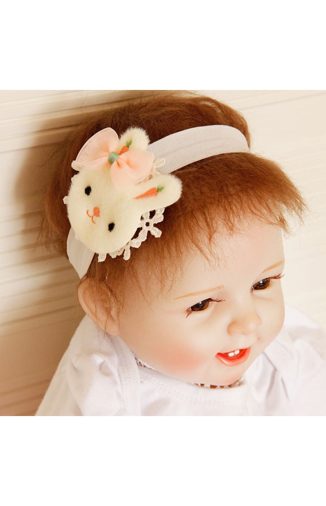 สายคาดผมกระต่ายน้อยแต่งโบว์ชมพู รองลูกไม้ขาว