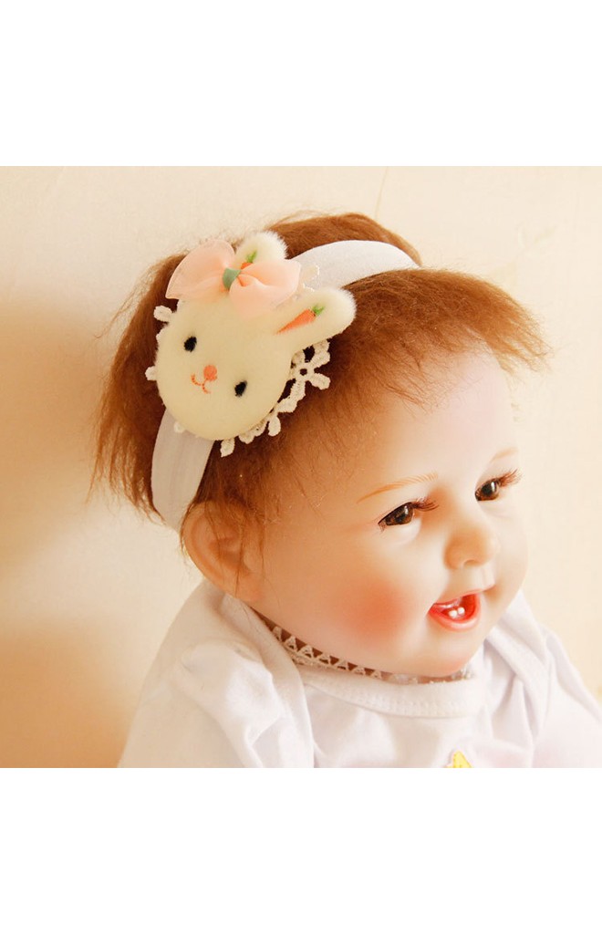 สายคาดผมกระต่ายน้อยแต่งโบว์ชมพู รองลูกไม้ขาว