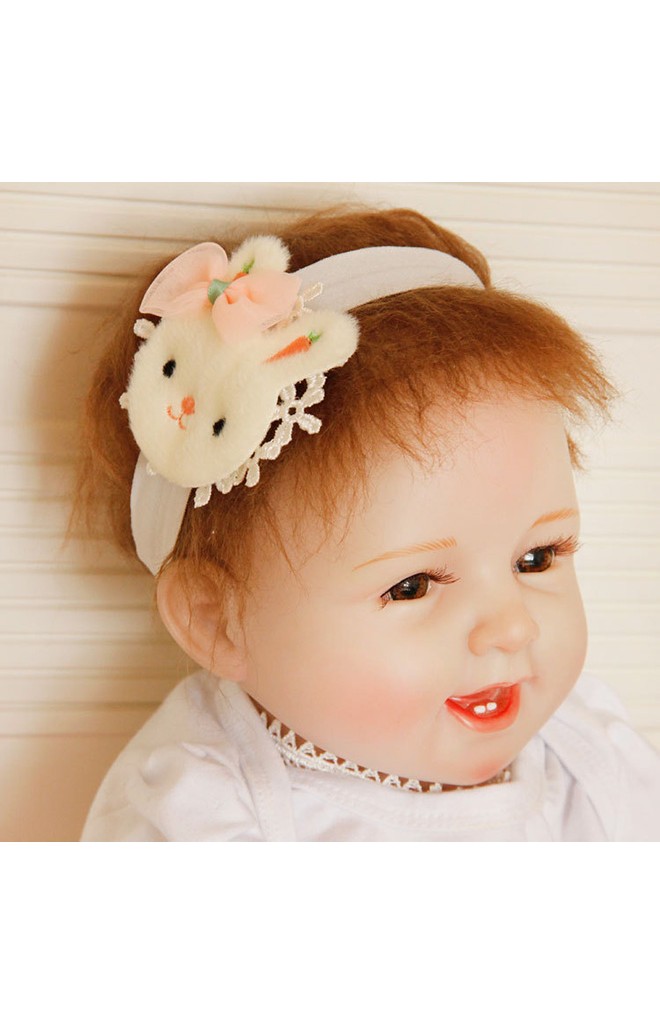 สายคาดผมกระต่ายน้อยแต่งโบว์ชมพู รองลูกไม้ขาว