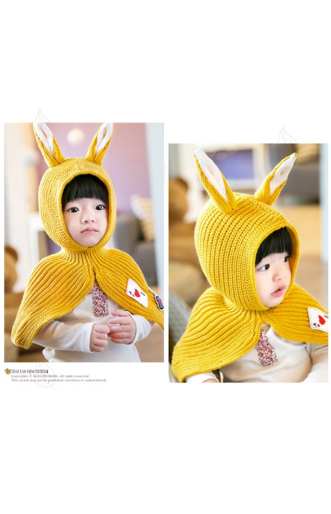 หมวกไหมพรมกระต่ายเป็นผ้าคลุมไหล่ในตัว