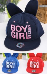 หมวกแก๊ปฮิปฮอปเด็กแต่งหูกระต่ายปักอักษร BOY GIRL
