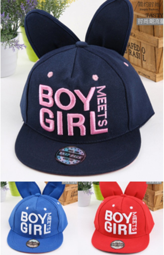 หมวกแก๊ปฮิปฮอปเด็กแต่งหูกระต่ายปักอักษร BOY GIRL หมวกแก๊ปฮิปฮอปเด็กแต่งหูกระต่ายปักอักษร BOY GIRL