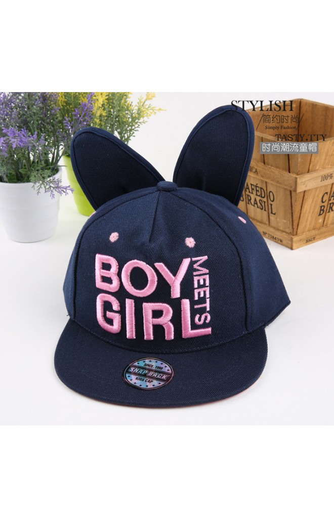 หมวกแก๊ปฮิปฮอปเด็กแต่งหูกระต่ายปักอักษร BOY GIRL