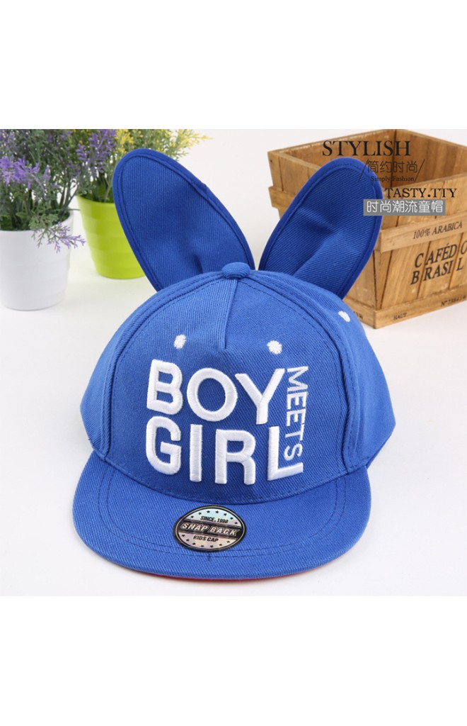 หมวกแก๊ปฮิปฮอปเด็กแต่งหูกระต่ายปักอักษร BOY GIRL