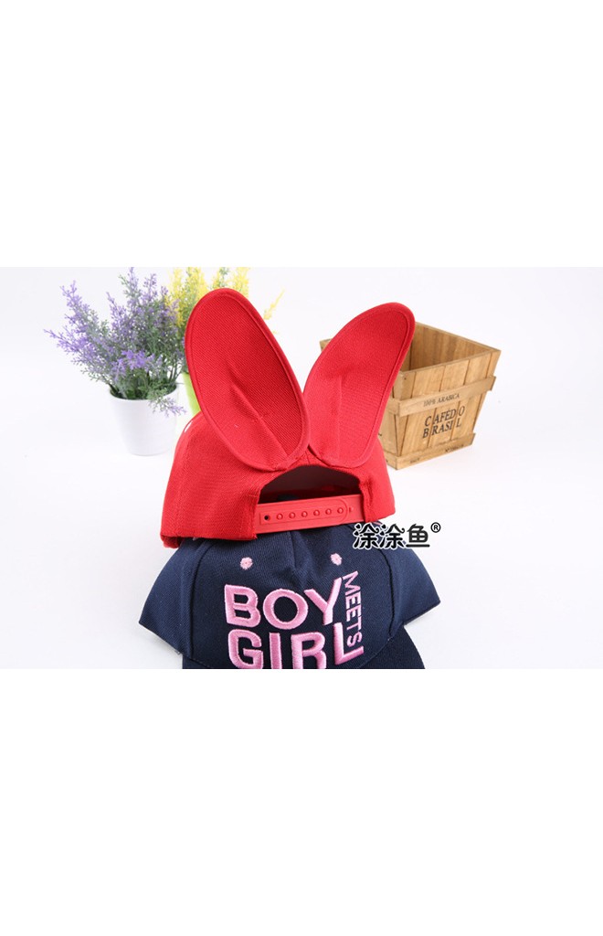 หมวกแก๊ปฮิปฮอปเด็กแต่งหูกระต่ายปักอักษร BOY GIRL