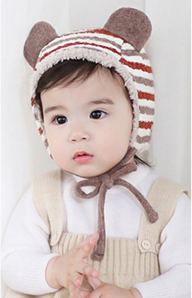หมวกเด็กลายขวางแต่งหูน่ารักพร้อมซับในอุ่นๆ หมวกเด็กลายขวางแต่งหูน่ารักพร้อมซับในอุ่นๆ