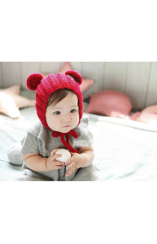 หมวกไหมพรมแต่งหูมิกกี้มีเชือกผูกใต้คาง