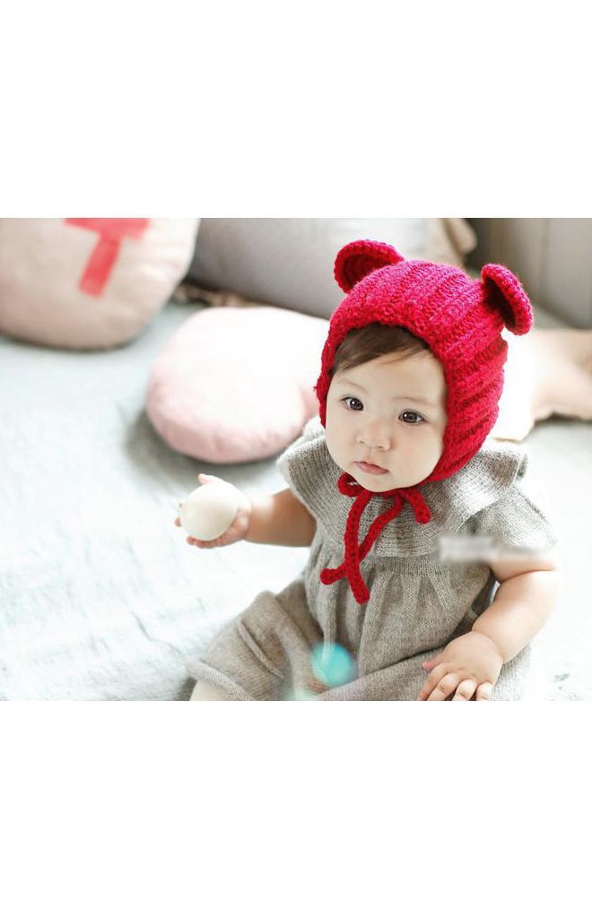 หมวกไหมพรมแต่งหูมิกกี้มีเชือกผูกใต้คาง