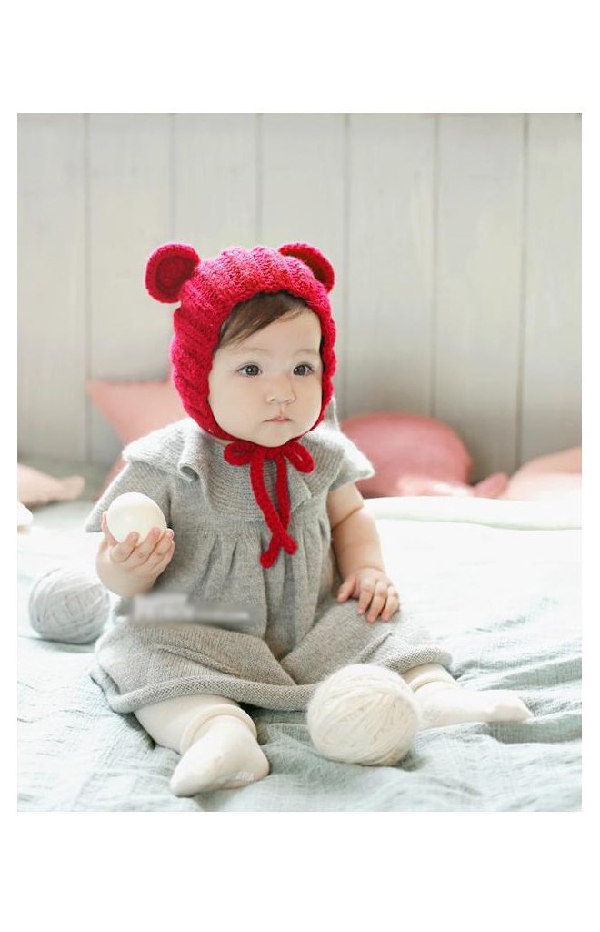 หมวกไหมพรมแต่งหูมิกกี้มีเชือกผูกใต้คาง