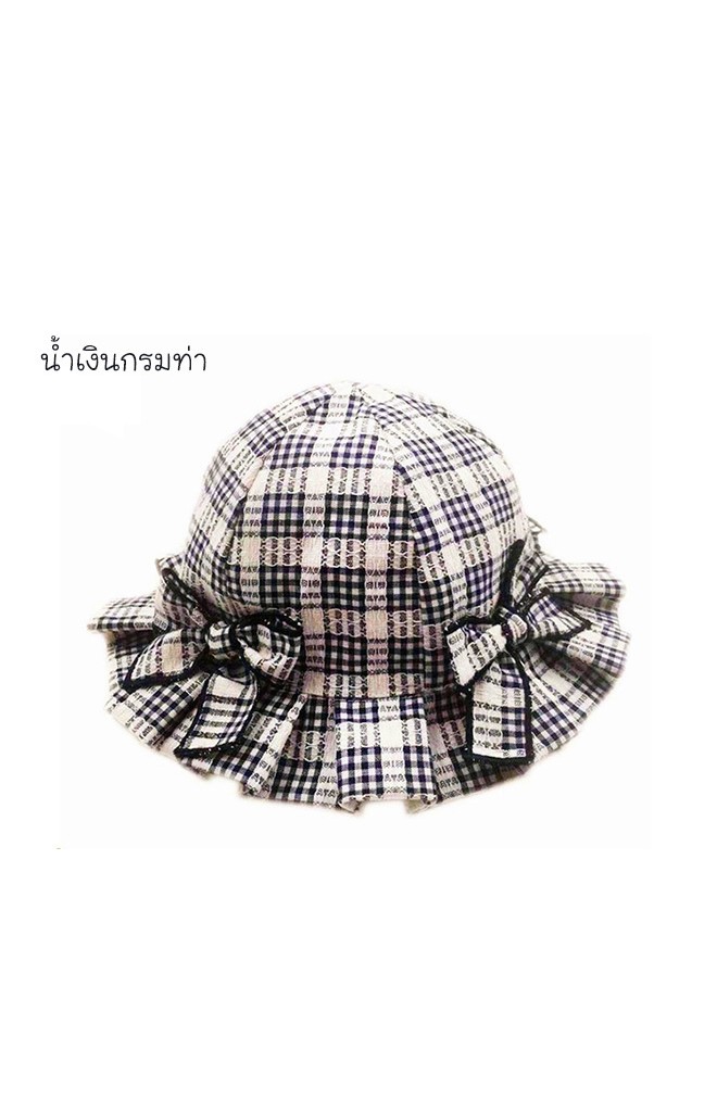 หมวกสาวน้อยลายสก๊อตแต่งโบว์หวาน