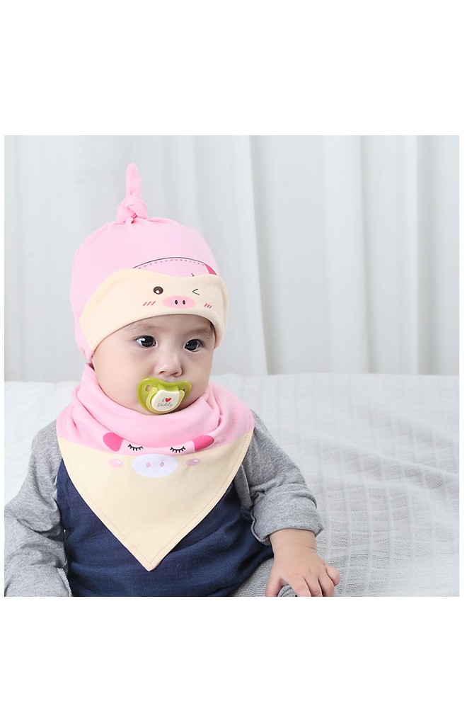 เซ็ตหมวกเด็กพร้อมผ้ากันเปื้อนลาย เป็ด หมี ลูกเจี๊ยบ จาก yoyotree