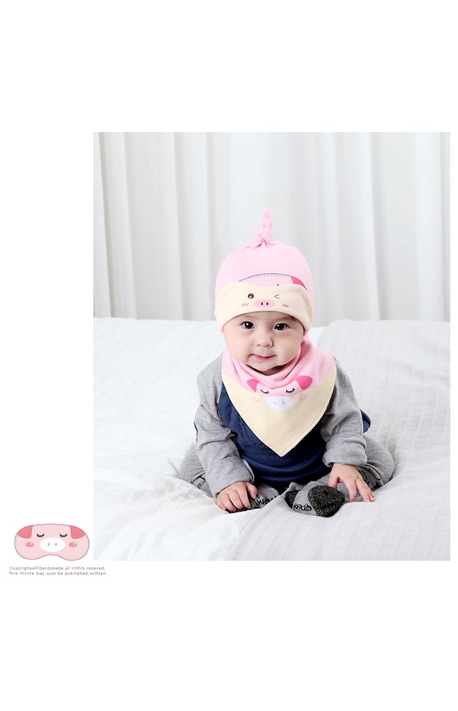 เซ็ตหมวกเด็กพร้อมผ้ากันเปื้อนลาย เป็ด หมี ลูกเจี๊ยบ จาก yoyotree