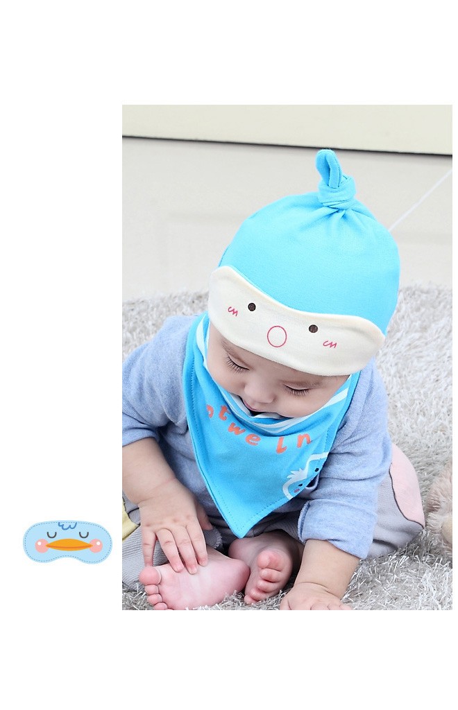 เซ็ตหมวกเด็กพร้อมผ้ากันเปื้อนลาย เป็ด หมี ลูกเจี๊ยบ จาก yoyotree