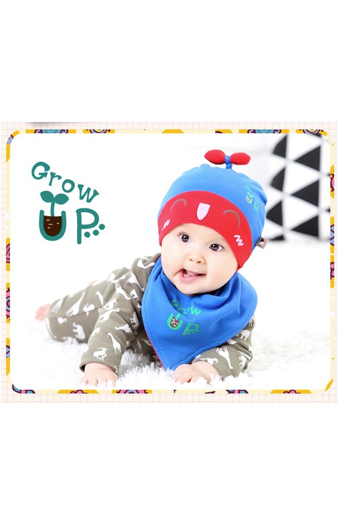 เซ็ตหมวกเด็กลายหน้าการ์ตูนสกรีน Grow Up มาพร้อมผ้ากันเปื้อน