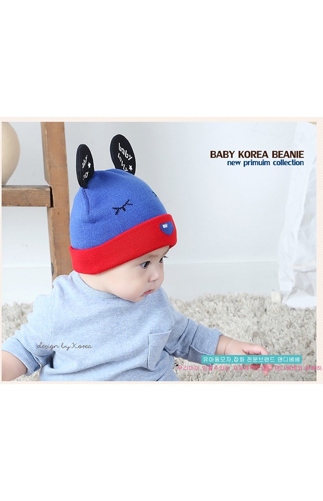 หมวกถักแต่งหูมิกกี้ สกรีนอักษร baby lovly