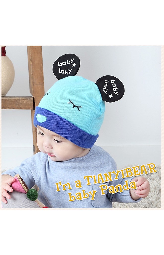 หมวกถักแต่งหูมิกกี้ สกรีนอักษร baby lovly