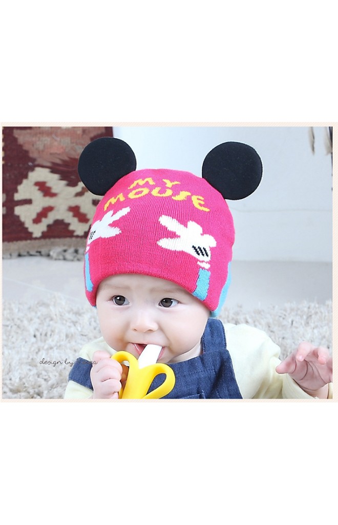 หมวกถักมิกกี้รูปมืออักษร My Mouse หมวกน่ารักใส่ได้ทั้งสองด้าน TIANYIBEAR