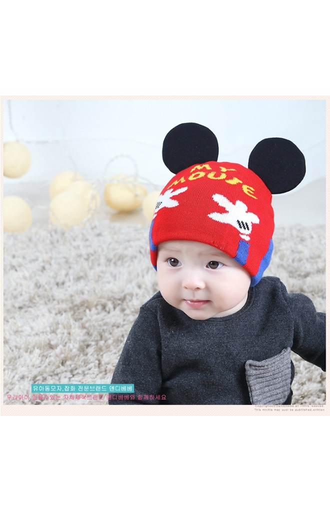 หมวกถักมิกกี้รูปมืออักษร My Mouse หมวกน่ารักใส่ได้ทั้งสองด้าน TIANYIBEAR