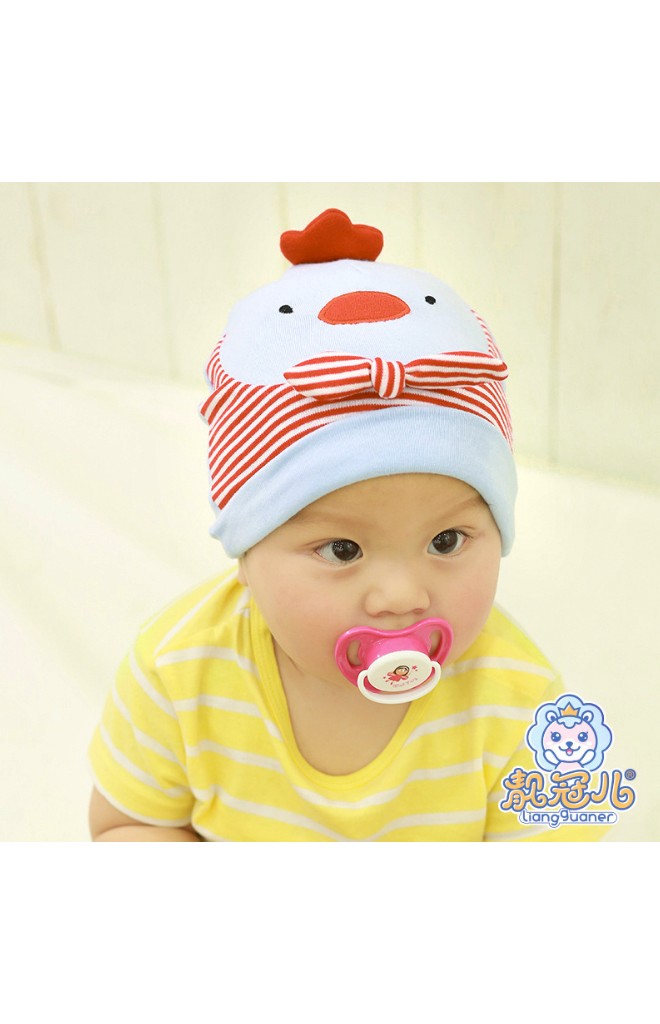 หมวกบีนนี่ลูกไก่ลายขวางแต่งโบว์น่ารัก