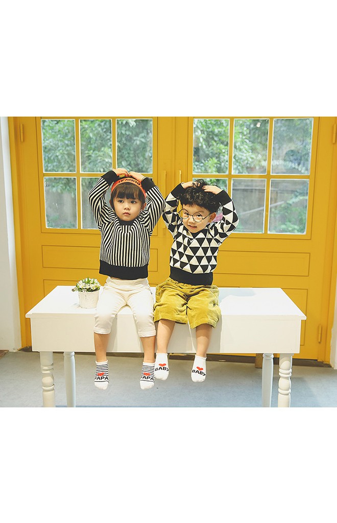 ถุงเท้าเด็กข้อสั้นแบบหนา แพ็ค 3 คู่ สีขาวลายรัก PAPA, MAMA และ BABY
