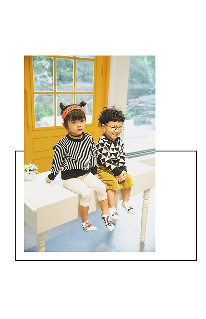 ถุงเท้าเด็กข้อสั้นแบบหนา แพ็ค 3 คู่ สีขาวลายรัก PAPA, MAMA และ BABY
