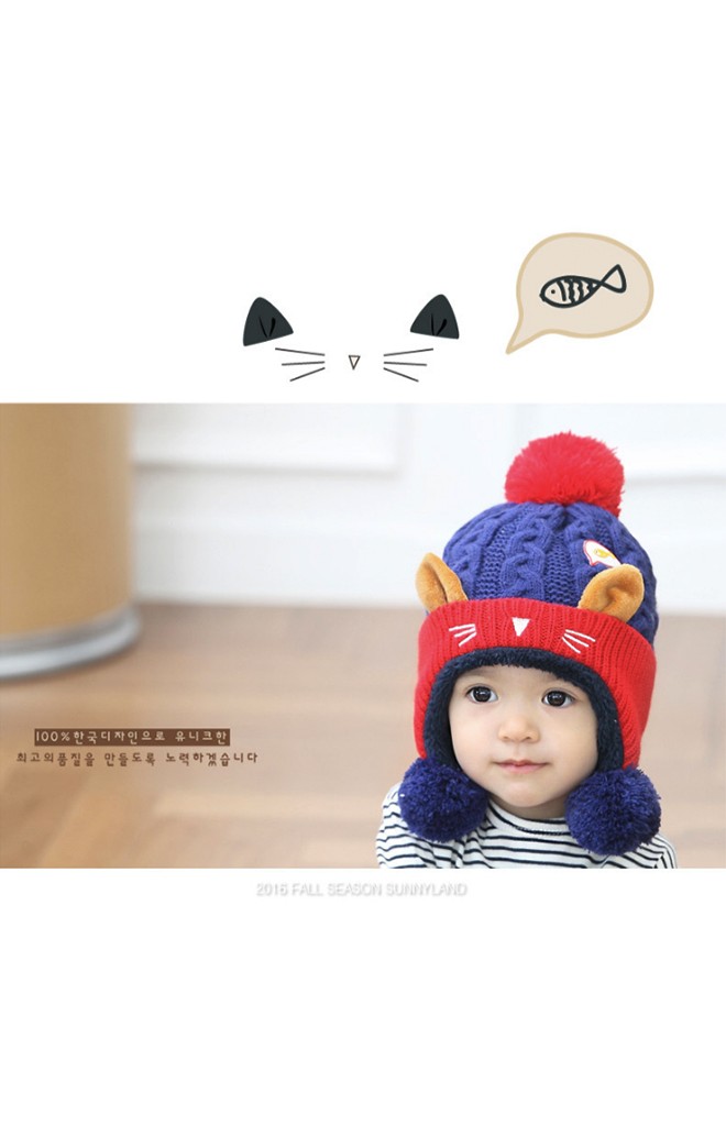 หมวกไหมพรมแมวเหมียวน่ารัก ซับผ้าขน
