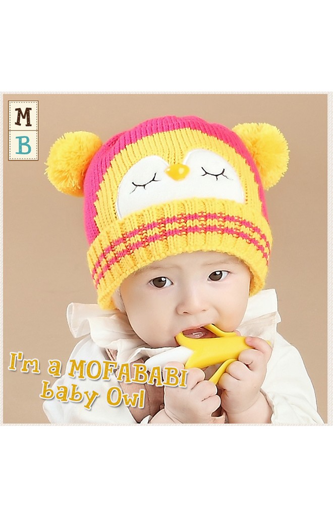 หมวกไหมพรมนกฮูกแต่งหูปอมปอมน่ารักจาก MOFABABI