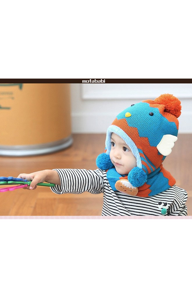 เซ็ตหมวกไหมพรมลูกเจี๊ยบมาพร้อมผ้าสวมคอ จาก MOFABABI