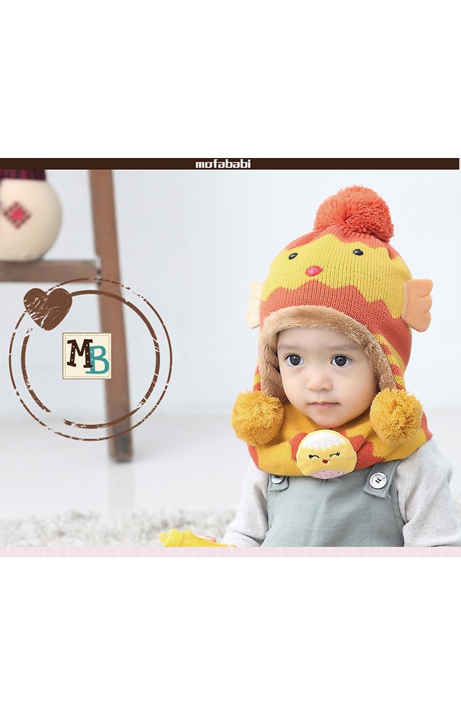 เซ็ตหมวกไหมพรมลูกเจี๊ยบมาพร้อมผ้าสวมคอ จาก MOFABABI