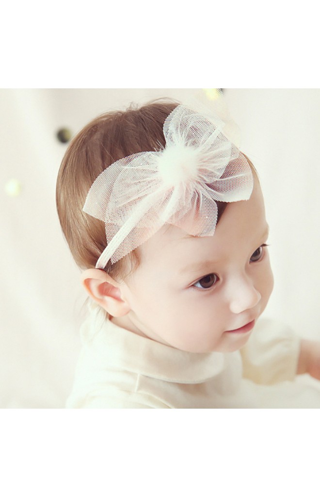 สายคาดผมสาวโบว์โบว์ผ้าโปร่งแต่งปอมปอมฟู Angel Netiri