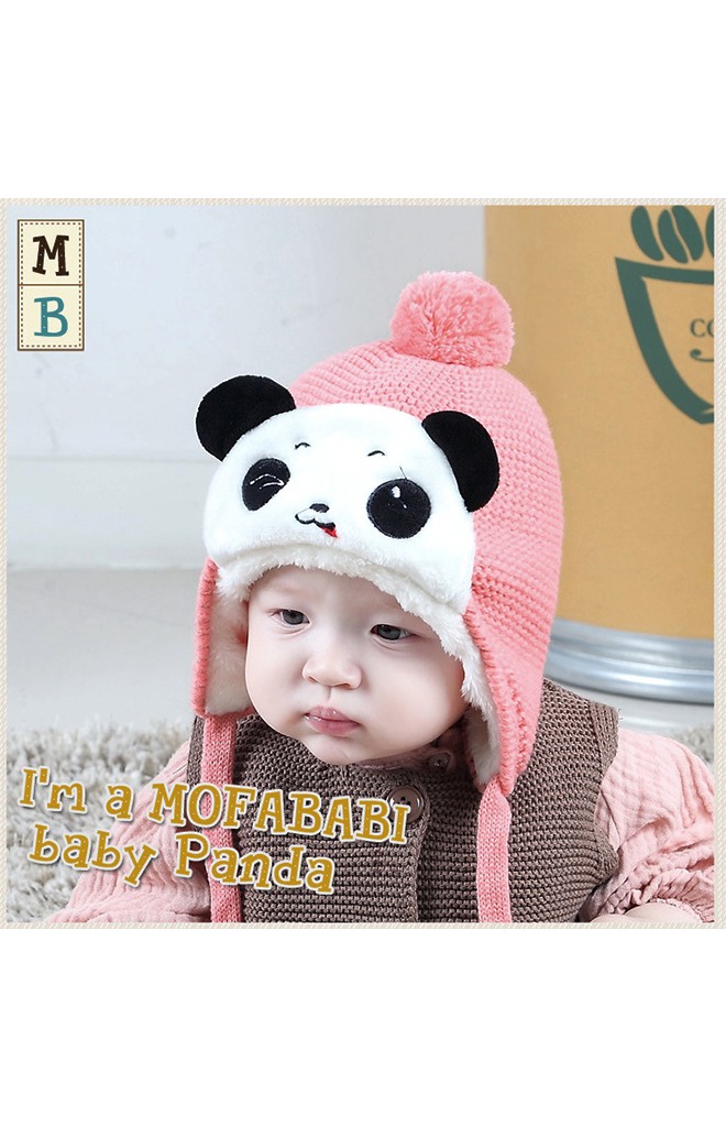 หมวกไหมพรมแพนด้าน่ารัก มีสายผูกใต้คาง MOFABABI