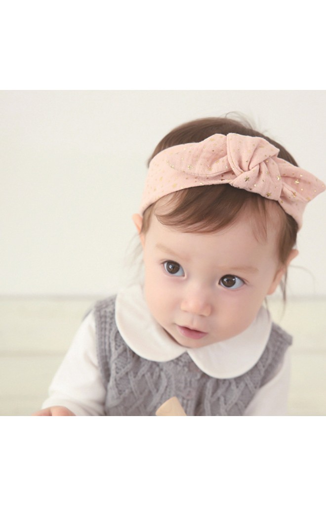 ผ้าคาดผมโบว์ผ้าฝ้ายลายดาวสีทอง Angel Netiri