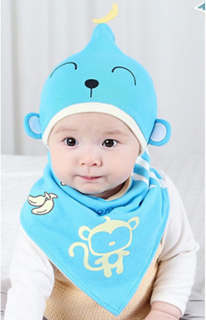 เซ็ตหมวกเด็กเล็กลายลิงมาพร้อมผ้ากันเปื้อน DANDY BEBE เซ็ตหมวกเด็กเล็กลายลิงมาพร้อมผ้ากันเปื้อน DANDY BEBE