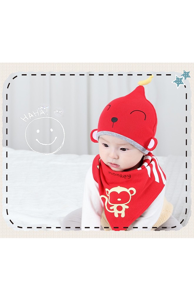 เซ็ตหมวกเด็กเล็กลายลิงมาพร้อมผ้ากันเปื้อน DANDY BEBE