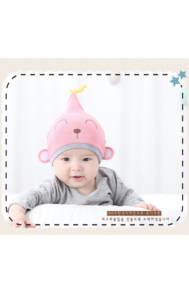หมวกเด็กเล็กลายลิงปลายหมวกแต่งรูปกล้วย DANDY BEBE