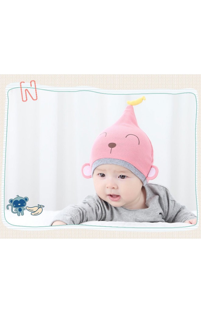 หมวกเด็กเล็กลายลิงปลายหมวกแต่งรูปกล้วย DANDY BEBE