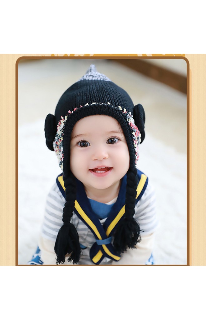 หมวกไหมพรมสาวน้อยแต่งโบว์ข้างน่ารัก ด้านบนยอดแหลม TUTUYA