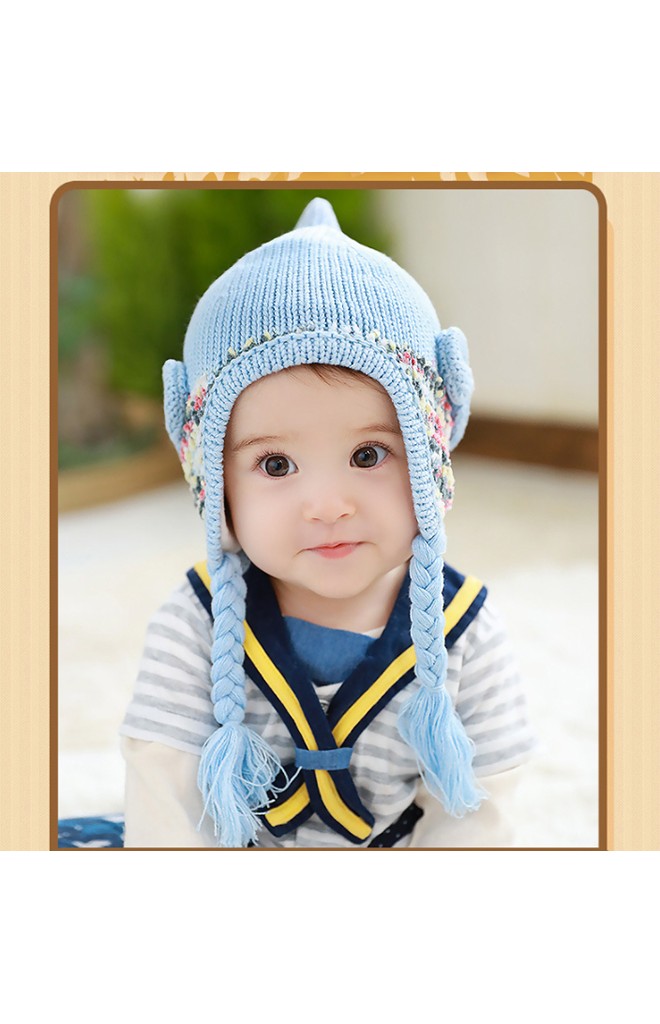 หมวกไหมพรมสาวน้อยแต่งโบว์ข้างน่ารัก ด้านบนยอดแหลม TUTUYA